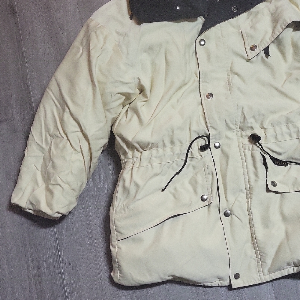Women's Cream Puffer Jacket with Black Details - Picture 3 of 16